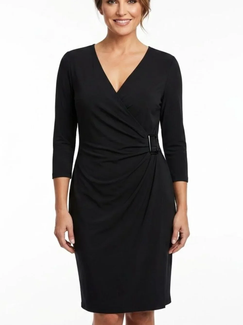 New York & Company Corporate Goth Faux Wrap Buckle Dress Black XL